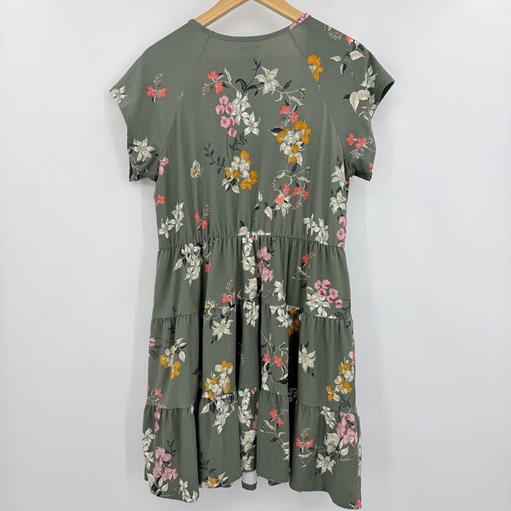 No Boundaries Women‎ XXL Floral Butterfly Tiered Babydoll Mini Dress Olive Green - Picture 5 of 6